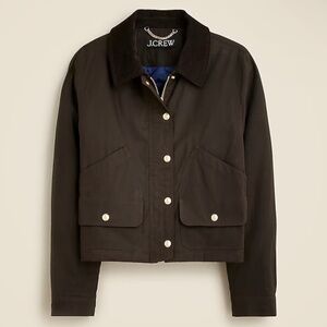 JCREW Size S Short Barn Jacket English Ripstop Cotton Mossy Brown $248 CC953